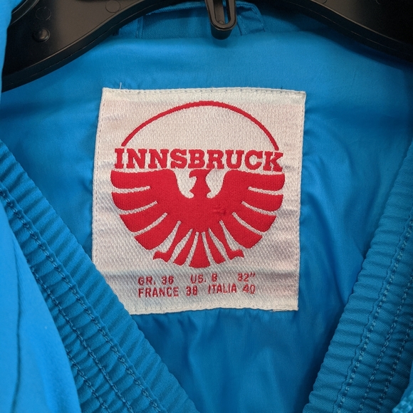 Vintage Innsbruck Ski Snow Suit Bright Blue Size Small 2 Piece Jacket Overalls - Picture 2 of 16